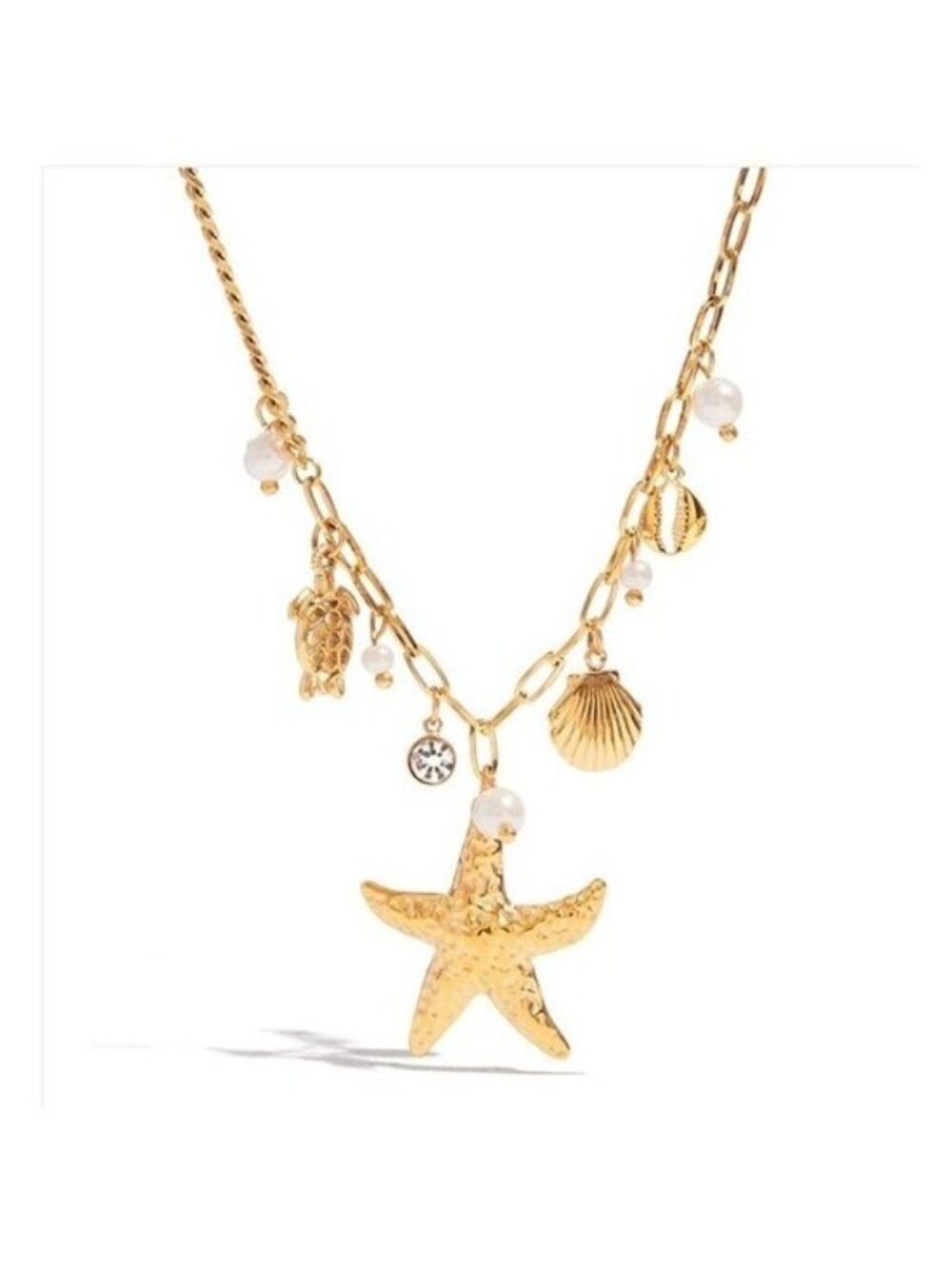 Ocean Charm Necklace WATERPROOF Gold Star fish Necklace Turtle Pearl Shell